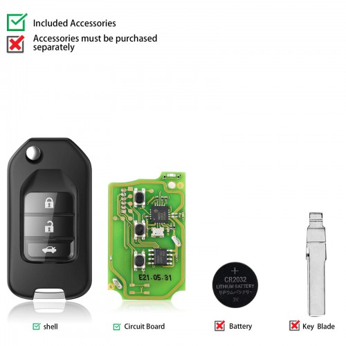 Xhorse XKHO00EN VVDI2 Honda Type Wired Universal Remote Key 3 Buttons English Version (Individually Packaged) 5 pcs/lot
