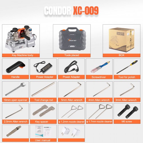 XHORSE CONDOR XC-009 Key Cutting Machine avec Batterie pour Clés Simple Face et Double Face