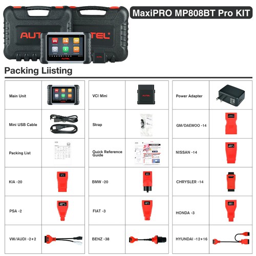 2023 Français Autel MaxiPRO MP808BT Pro KIT OE-Level Full System Diagnostic Scanner avec Complete OBD1 Adapters Support Battery Testing