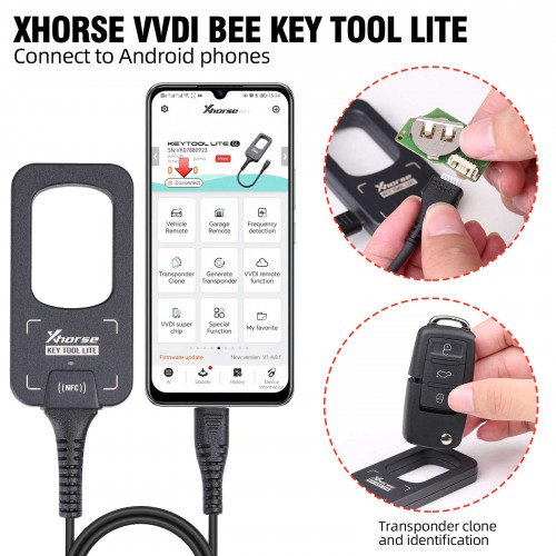 Xhorse VVDI Bee MINI Key Tool Lite Android System avec Type C avec 6pcs XKB501EN Wired Remotes