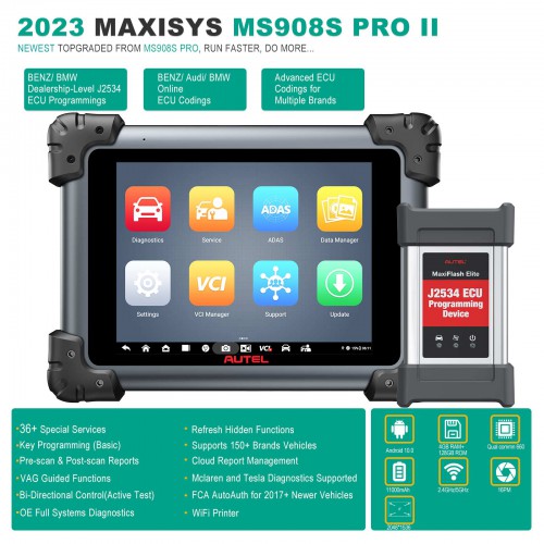 Français Autel MaxiSys MS908S Pro II Full System Diagnostic Scanner plus Autel MaxiSYS MSOBD2KIT Kit