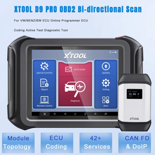 Français XTOOL D9 PRO OBD2 Bi-directional Scanner pour VW/BENZ/BMW ECU Online Programmer ECU Coding Active Test Diagnostic Tool 42+ Services