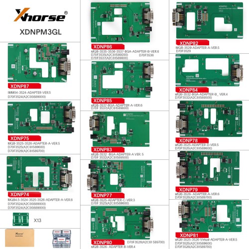 XHORSE XDNPM3GL MQB48 No Disassembly No Soldering Soder-Free Adapters 13pcs Full Set pour Multi-Prog VVDI Prog Key Tool Plus