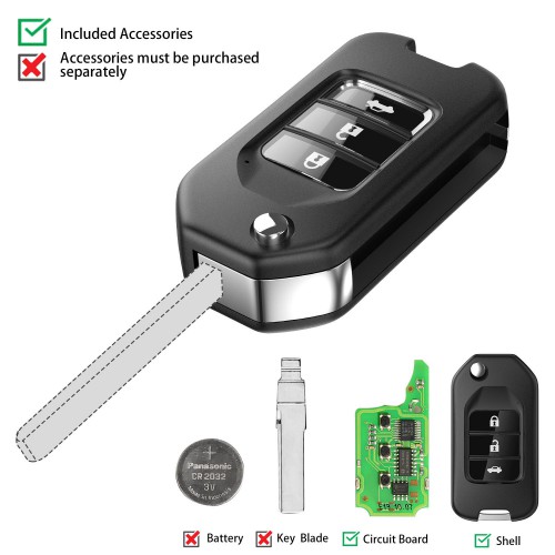 XHORSE XNHO00EN Wireless Universal Remote Key Fob 3 Buttons for Honda VVDI Key Tool English Version 5 Pcs/lot