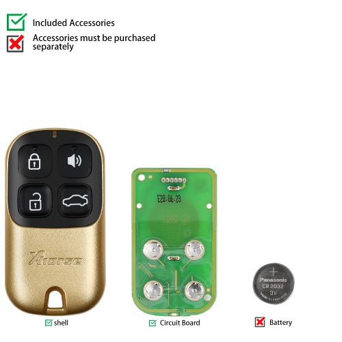 XHORSE XKXH02EN Universal Remote Key 4 Buttons for VVDI Key Tool Golden Style English Version 5 pcs/lot