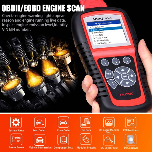 AUTEL Diaglink OBD2 Scanner All System Car Diagnostic Tool DIY Version of MD802