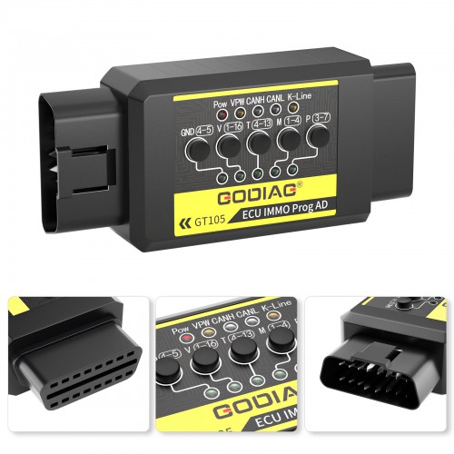 GODIAG GT105 ECU IMMO Prog AD OBD II Break Out Box ECU Connector pour Xhorse VVDI Key Tool Plus PAD et Key Cutting Machine