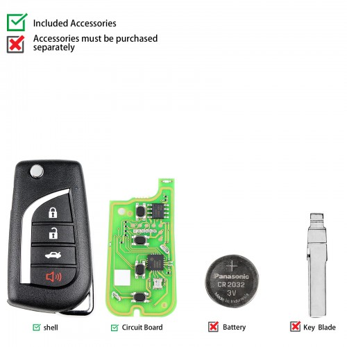 XHORSE XKTO10EN TOY.T Style(Flip-4BTN)  Wired Universal Remote Key Fob 4 Button  for VVDI Key Tool  (English Version) 5pcs/lot