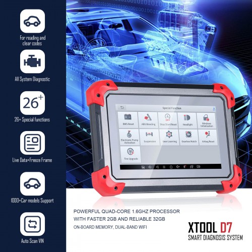 2023Français XTOOL D7 Automotive All System Bi-Directional Diagnostic Scanner avec OE-Level 26+ Services, IMMO/Key Programming, ABS Bleeding