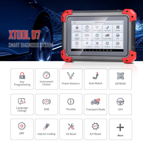2023Français XTOOL D7 Automotive All System Bi-Directional Diagnostic Scanner avec OE-Level 26+ Services, IMMO/Key Programming, ABS Bleeding