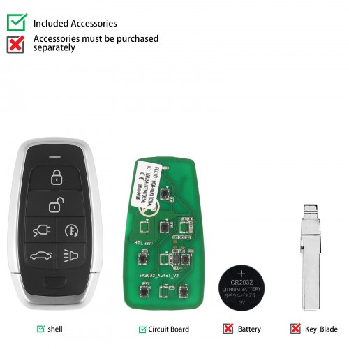 AUTEL MAXIIM IKEY Standard Style IKEYAT006FL 6 Buttons Independent Smart Key (EV Charge/ Remote Start) 5pcs