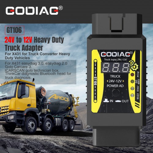 GODIAG GT106 24V à 12V Heavy Duty Truck Adapter pour X431 Truck Converter Heavy Duty Vehicles Diagnosis Support Thinkcar Thinkcar2 Thinkdiag