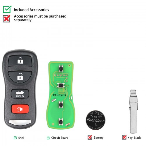 XHORSE XKNI00EN Universal Remote Key for Nissan 4 Buttons 5pcs/lot