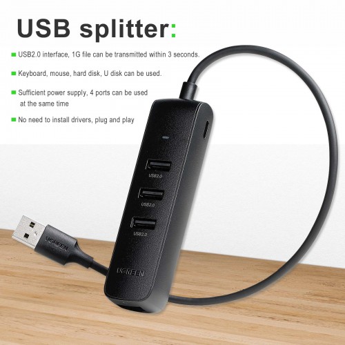 OEM UGREEN USB 2.0 Hub Ethernet Adapter USB Splitter USB à RJ45 Adapter Cable