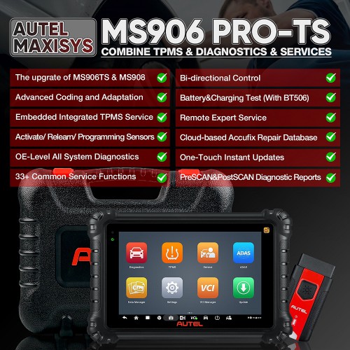 Autel MaxiSYS MS906 Pro-TS OE-Level Full Systems Diagnostic Scanner avec Complete TPMS Function Mise à niveau de MS906TS / MS906BT / MK906BT / MS906