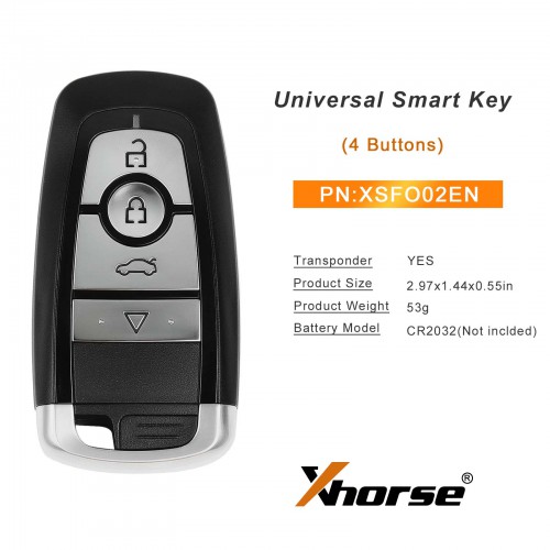 Xhorse XSFO02EN XM38 Series 4-Button Ford Style Universal Smart Key 5pcs/lot