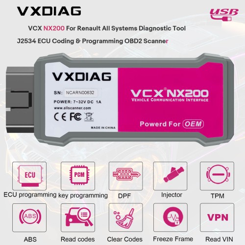 New Français USB Version VXDIAG VCX NANO RVDIAG pour Renault Clip V219 OBD2 All Systems Diagnostic Scanner J2534 ECU Coding & Programming