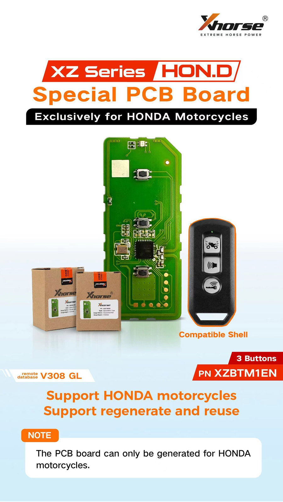 XHORSE XZBTM1EN Special PCB Board Exclusively for HONDA Motorcycles 5pcs/lot